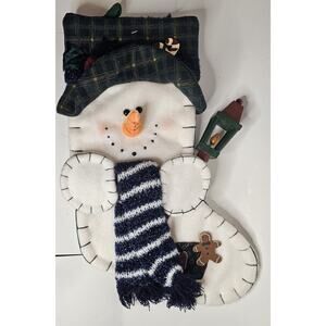 Large Snowman Vintage Christmas Stocking W Light Pole Prima Collections